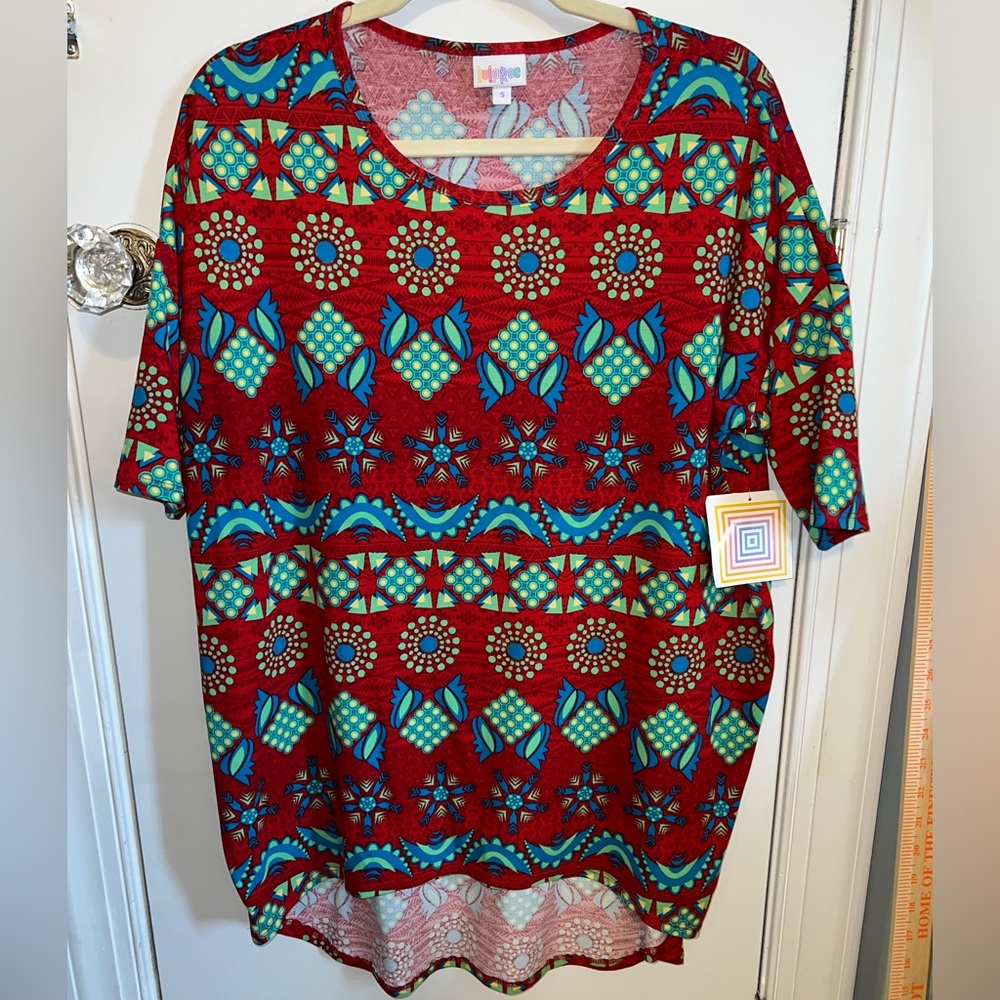 Red Print Irma Tunic Top Size S NWT